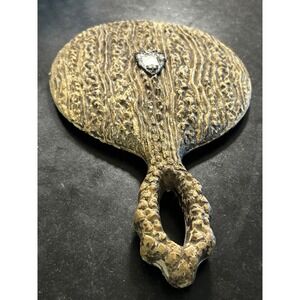 Antique Victorian Sterling and Faux Antler Wood Beveled Glass Hand Mirroror